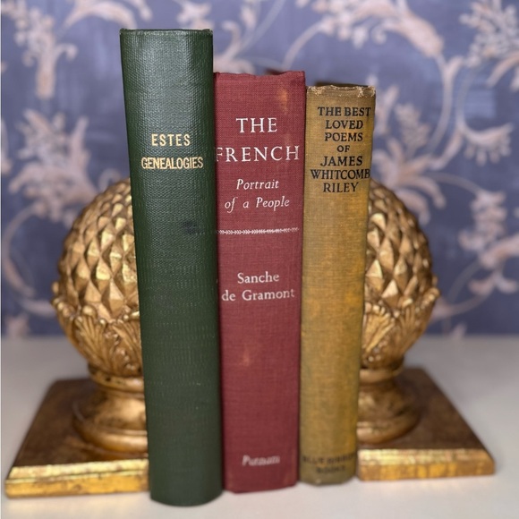 Vintage Estate Wooden Pinecone Bookends PairHeavy Solid Wood Gold Finish